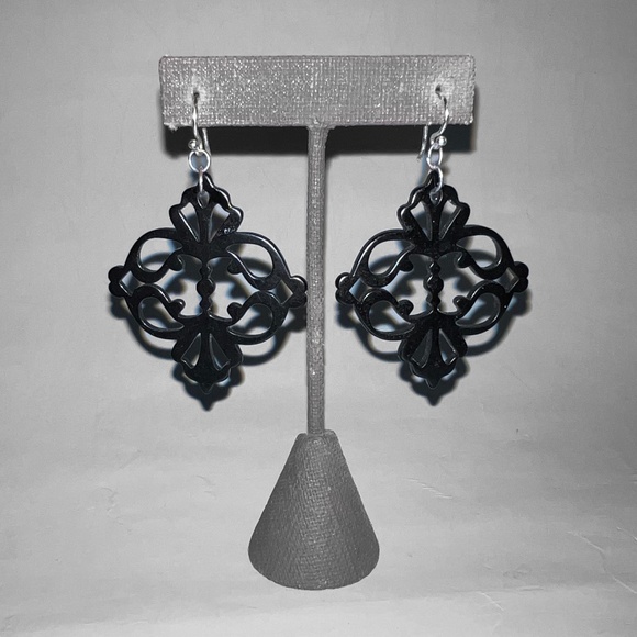 Oversized Black Filigree Earrings - Picture 1 of 4